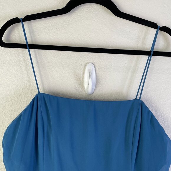 NEW $187 Lovely Womens 14 Square Neck Chiffon Maxi Dress Dusk Blue Gown - Picture 5 of 11